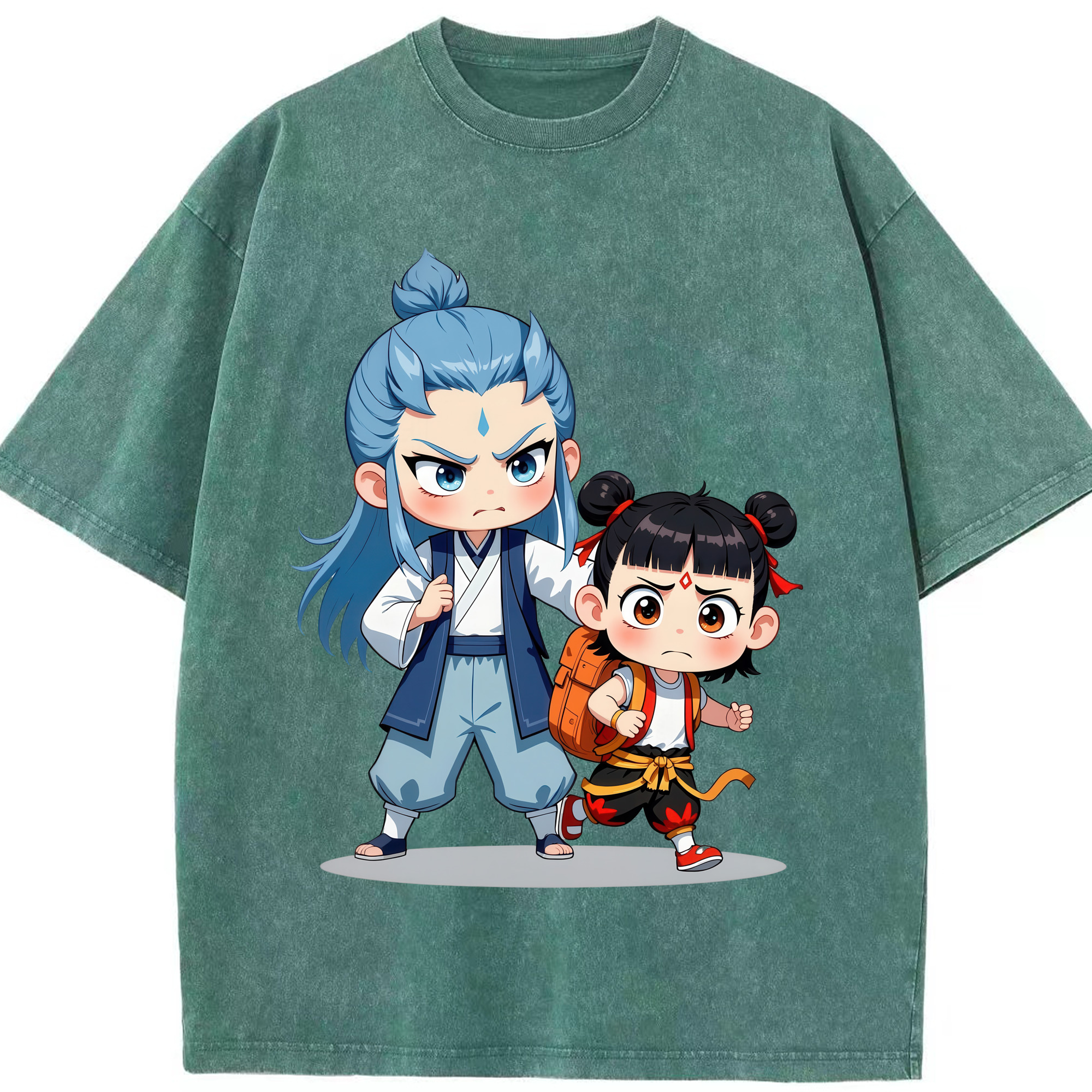 （画像用） Ne Zha 2 ナタ 魔童の大暴れ 綿100% ヴィンテージ風 半袖Tシャツ（フロントプリント）